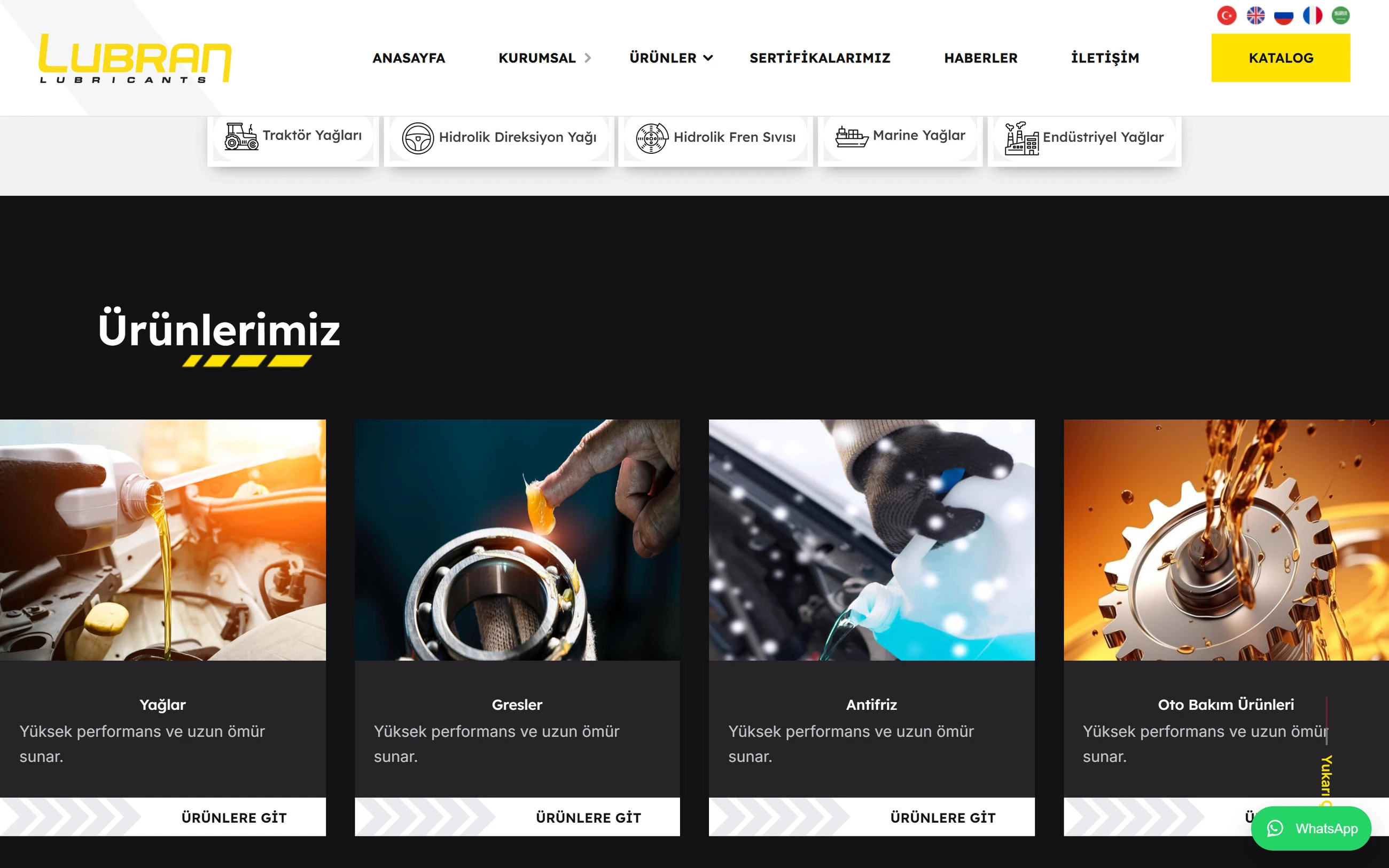 Lubran — ürün grupları ve “Ürünlerimiz” bölümü