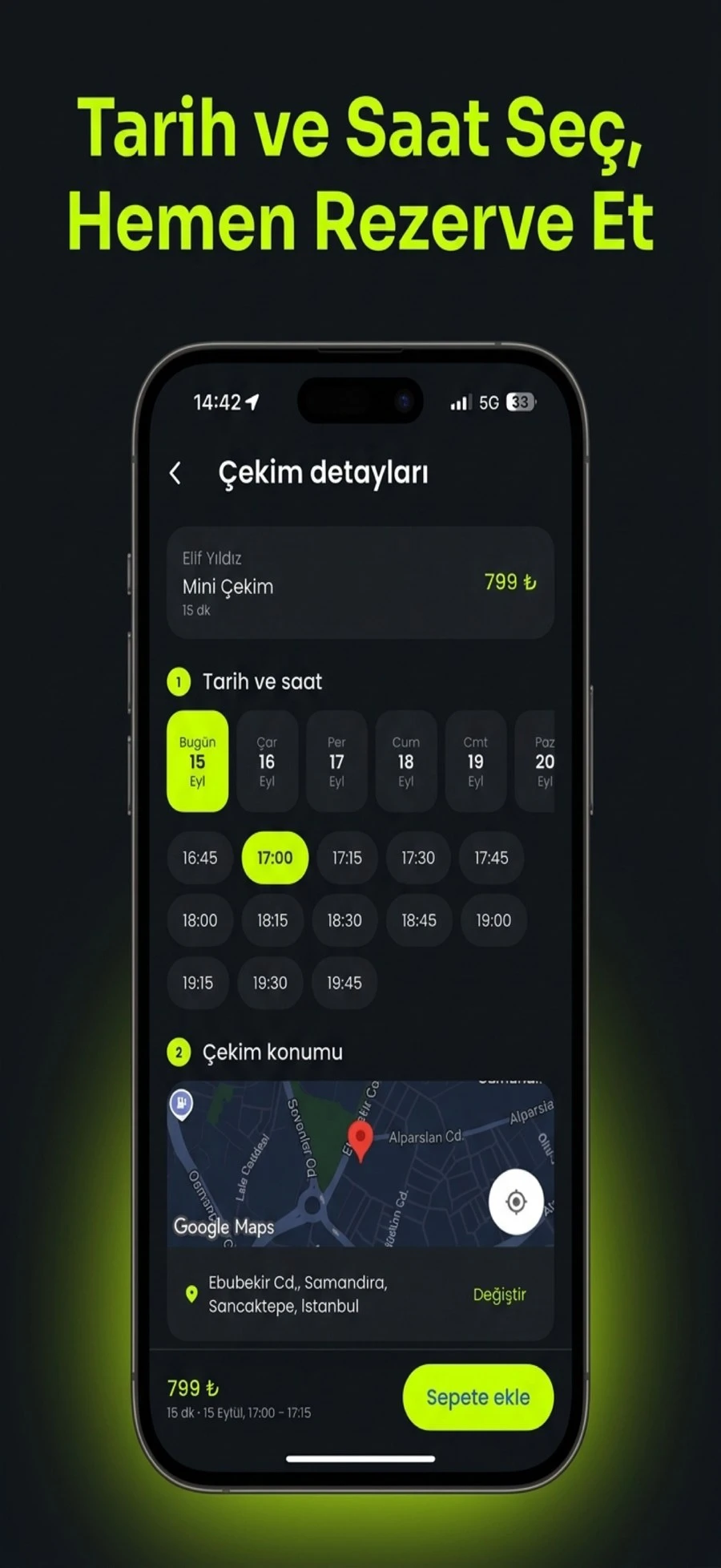 Post For Me — tarih ve saat seçerek rezervasyon ekranı