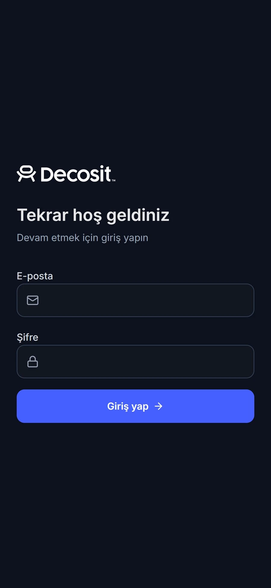 Decosit CRM — mobil giriş ekranı